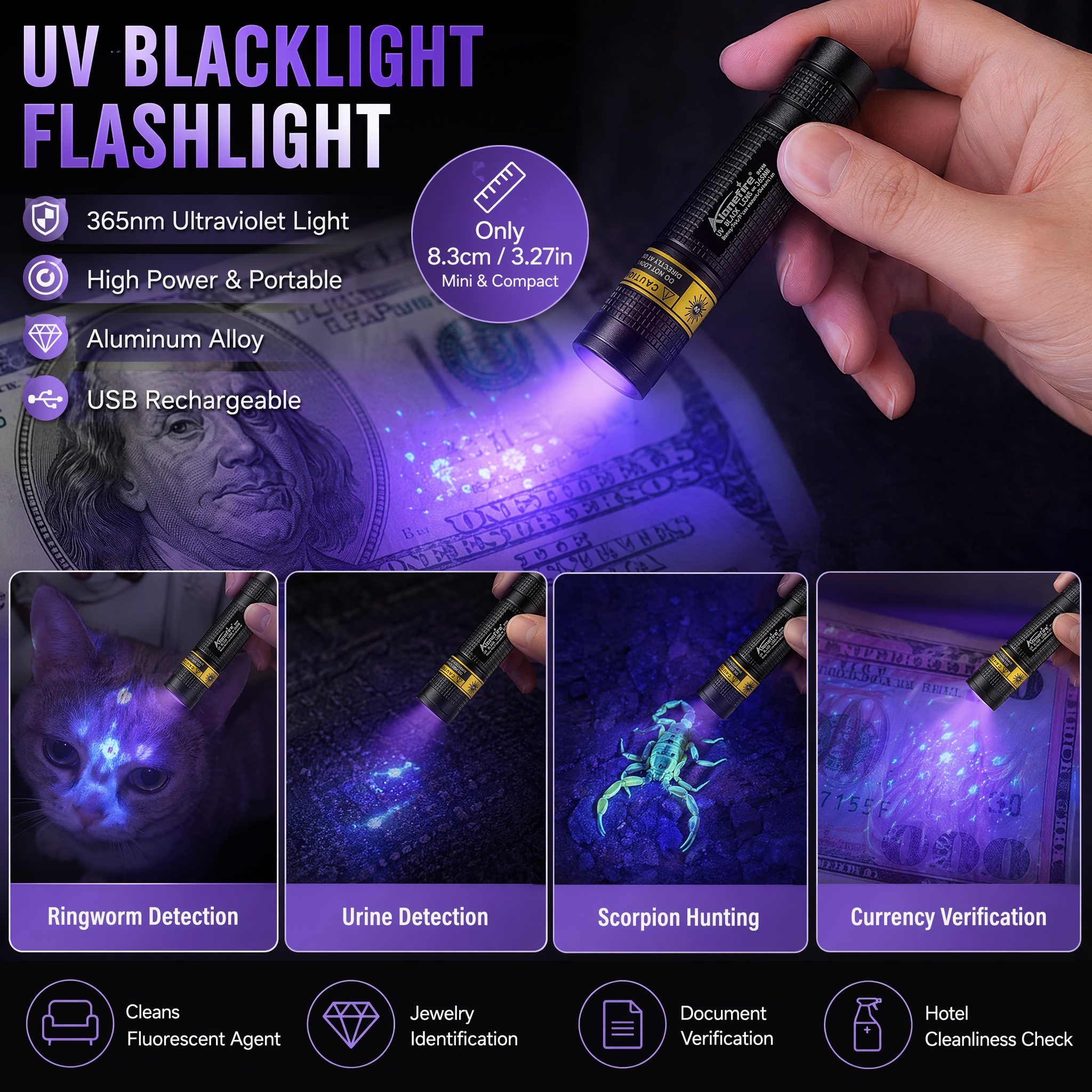 Mini 365nm UV Flashlight Black - Uv Led Lamp Printer 리뷰 및 가격