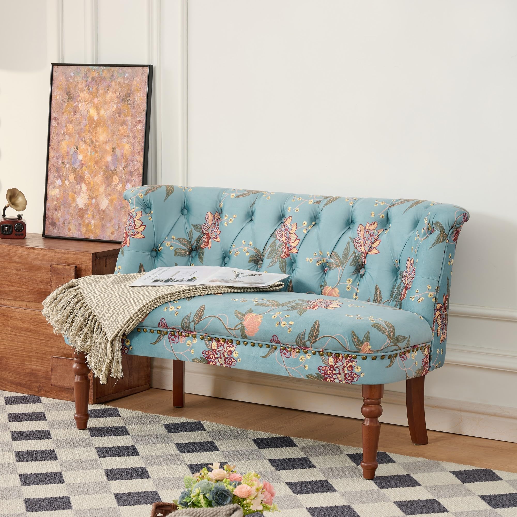 Blue Floral Tufted Accent Chai - Commercial Fabric Printing 리뷰 및 가격